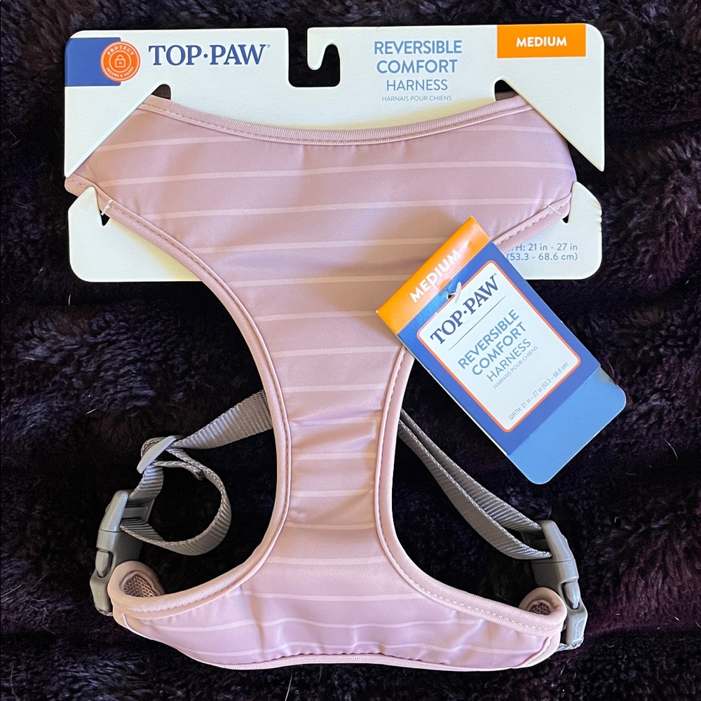 Dog Harness Top Paw Reversible Comfort in Lavender stripes NWT
